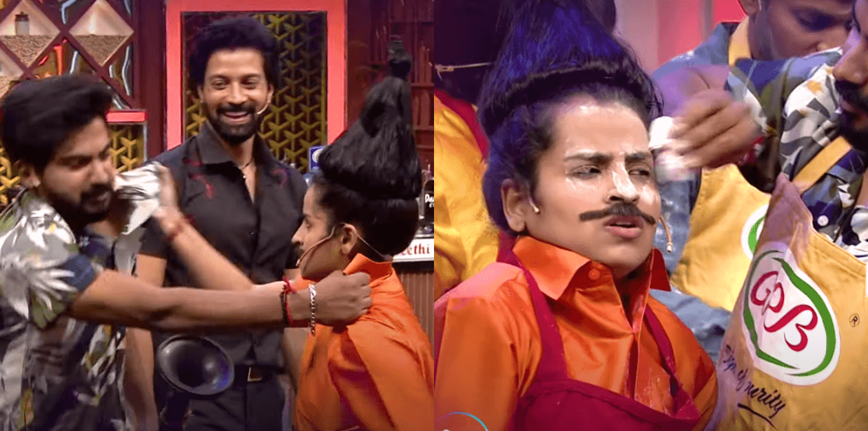 ஷிவாங்கி முகத்தில் மாவை பூசிய செஃப் பட்.. துடைத்து விட்ட அண்ணன் தர்ஷன் | Cook With Comali Season 3 25