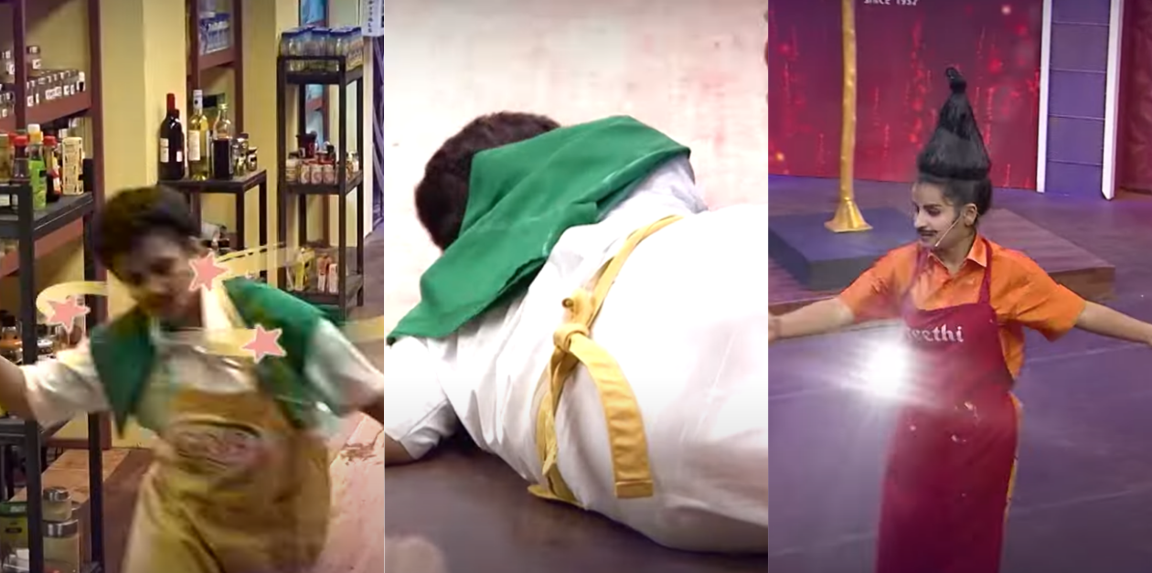 சக்திமான் மாதிரி சுத்திட்டே போங்க! குப்புற அடித்து விழுந்த மணிமேகலை | Cook With Comali 67
