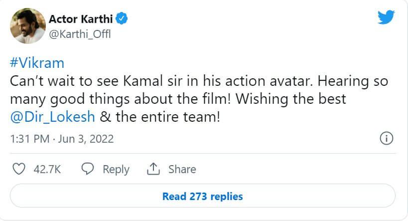 "எப்போது என தெரியவில்லை விக்ரமை சந்திக்க ஆர்வமாக உள்ளேன்!!கைதி டில்லி நடிகர் கார்த்தி போட்டுள்ள வைரல் ட்வீட்!! 5