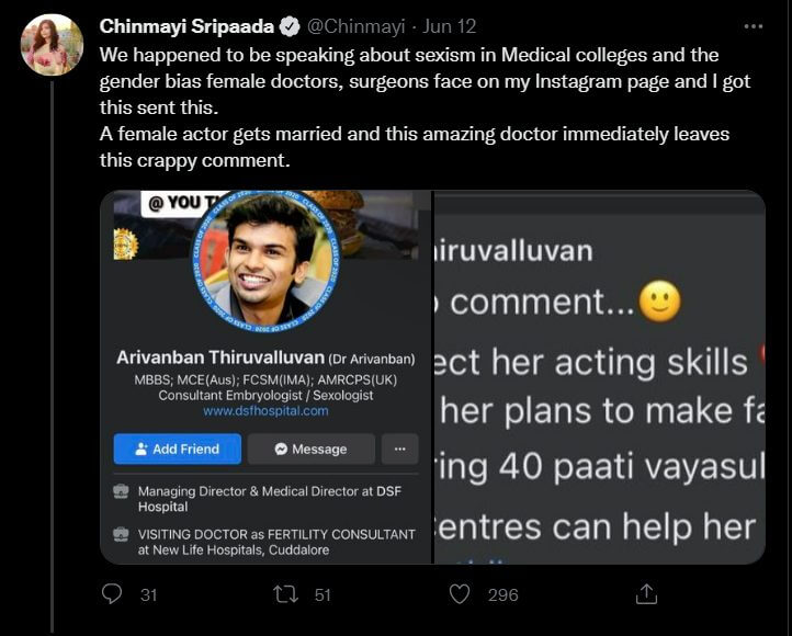 "40 வயசு பாட்டியாகப்போற உங்களுக்கு IVF தான் உதவணும்"!!நயன்தாராவை கொச்சையாக பேசிய டாக்டரை வெளுத்து வாங்கிய சின்மயி!! 11