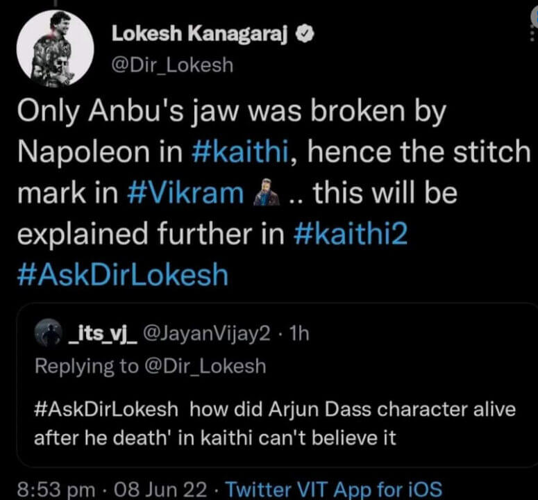 "வேற லெவல் லோகேஷ் நீங்க"!! கைதி படத்தில் செத்த அர்ஜுன் தாஸ்(அன்பு) இப்படித்தான் உயிரோடு விக்ரம் படத்தில் வந்தார். 5