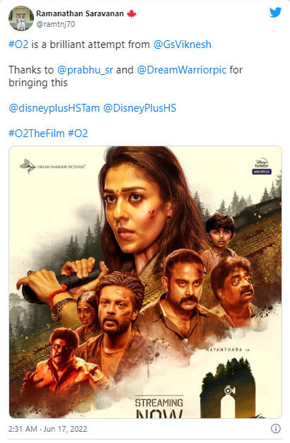 Mrs.நயன்தாராவின் O2 திரைப்படம் எப்படி இருக்கிறது!! திருமணம் முடிந்த பின் வெளியாகும் முதல் படத்தில் வென்றாரா? நயன்தாரா!! ரசிகர்களின் ட்விட்டர் ரிவியூ!! 9