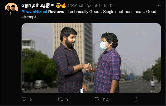 "புதிய பாதையை உருவாகியுள்ள பார்த்திபன் - இரவின் நிழல் ட்விட்டர் ரிவியூ"!! 5