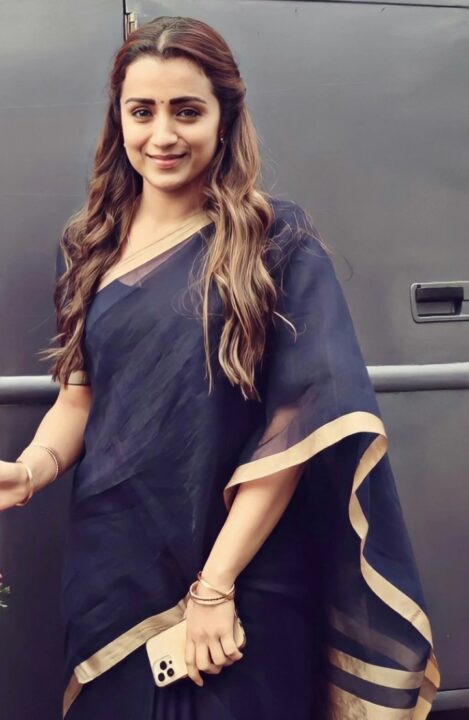 "ப்ளூ saree'ல ஒரே போட்டோ - அனைவரது நெஞ்சையும் கொத்தி சென்ற திரிஷா"!! 7