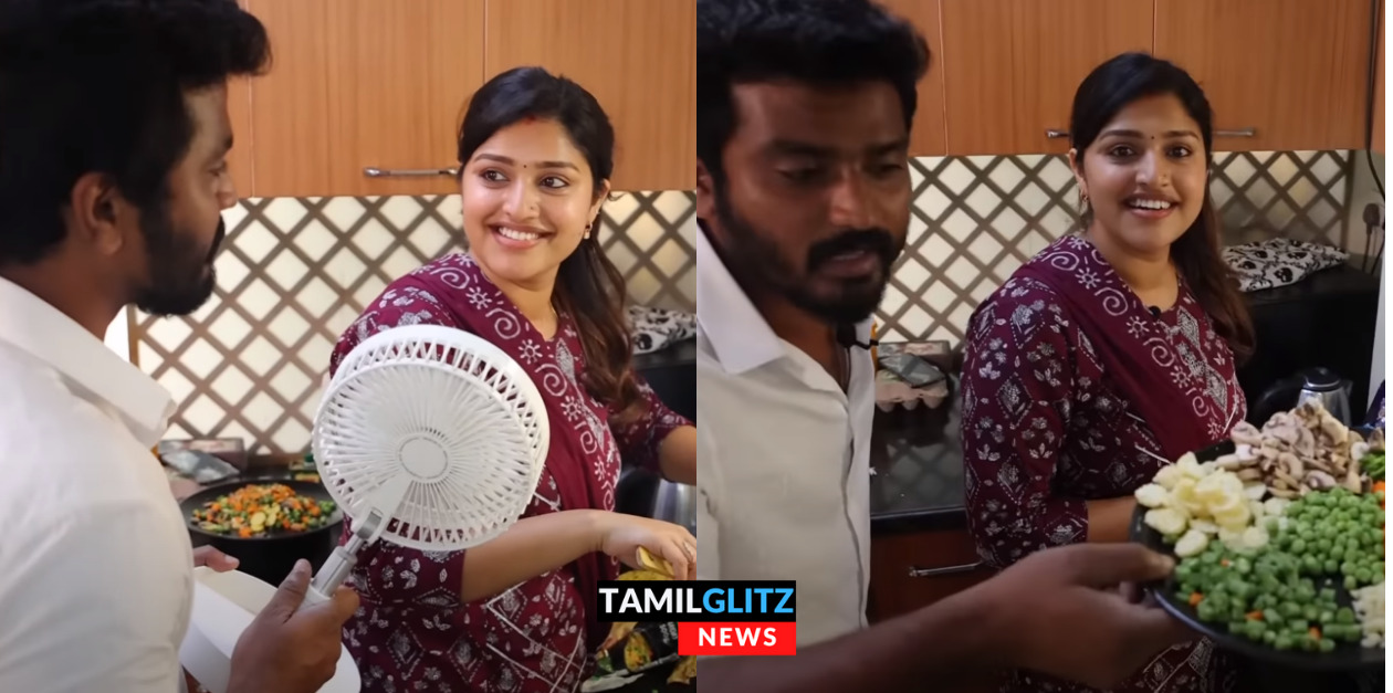 ஐயோ என் பொண்டாட்டிக்கு வேர்க்குதே..கஷ்டப்பட்டு சமைக்கும் மனைவிக்காக fan பிடித்த சித்து 33
