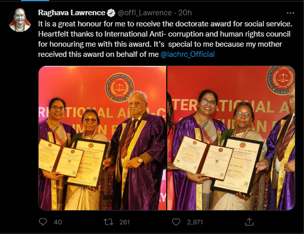 "பல ஆண்டுகால சேவை...தேடி வந்த கௌரவம்..பாராட்டுகளை அள்ளும் ராகவா லாரன்ஸ்" 7