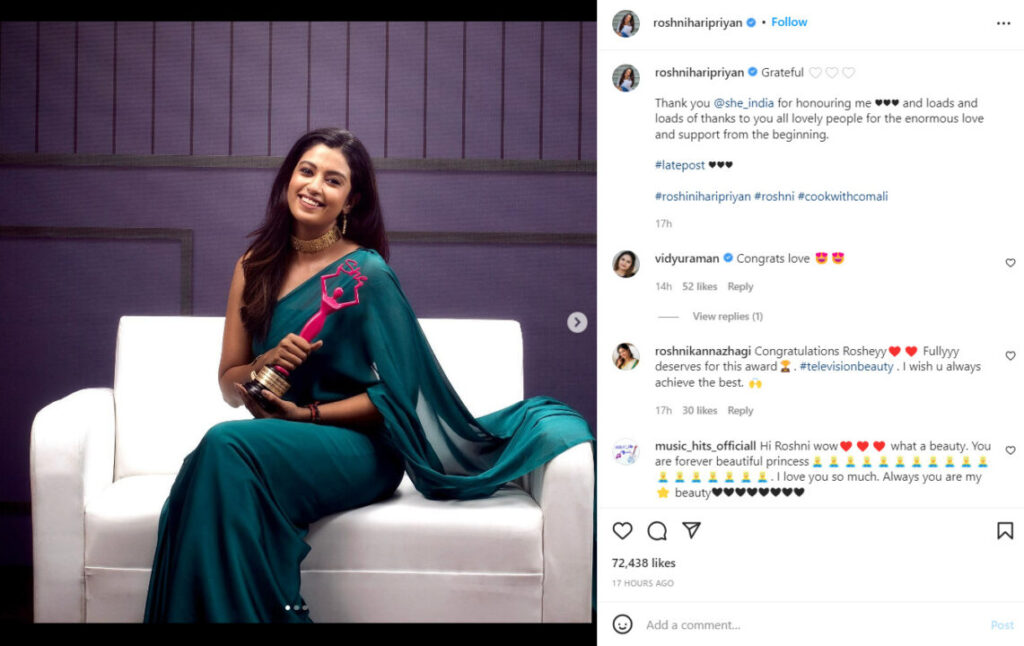 "தேடி வந்த கெளரவம்....பாராட்டுகளை குவிக்கும் கண்ணம்மா ரோஷினி"!! 9