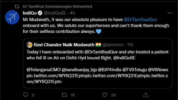"உரியநேரத்தில் விமானத்தில் பயணிக்கு உதவிய தமிழிசை....குவியும் பாராட்டுக்கள்"!! 7