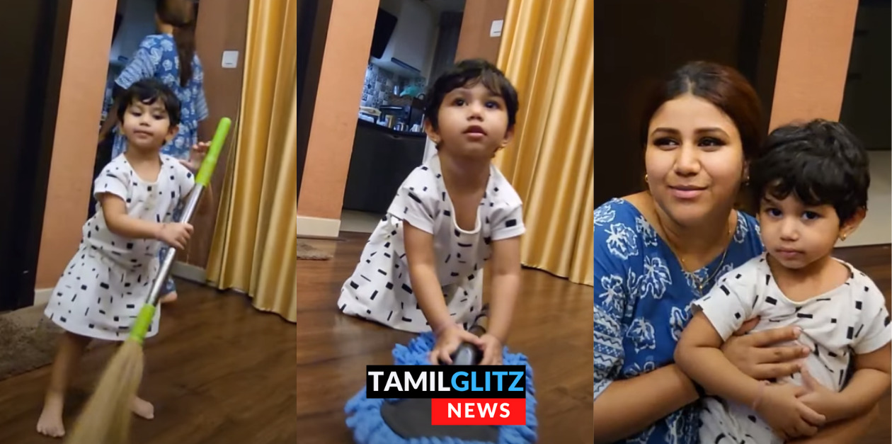 அப்பா சொன்ன ஒரு வார்த்தைக்காக வீட்டை கூட்டி சுத்தம் செய்யும் ஐலா குட்டி.! அழகான தங்கப்புள்ள ஐலா 25