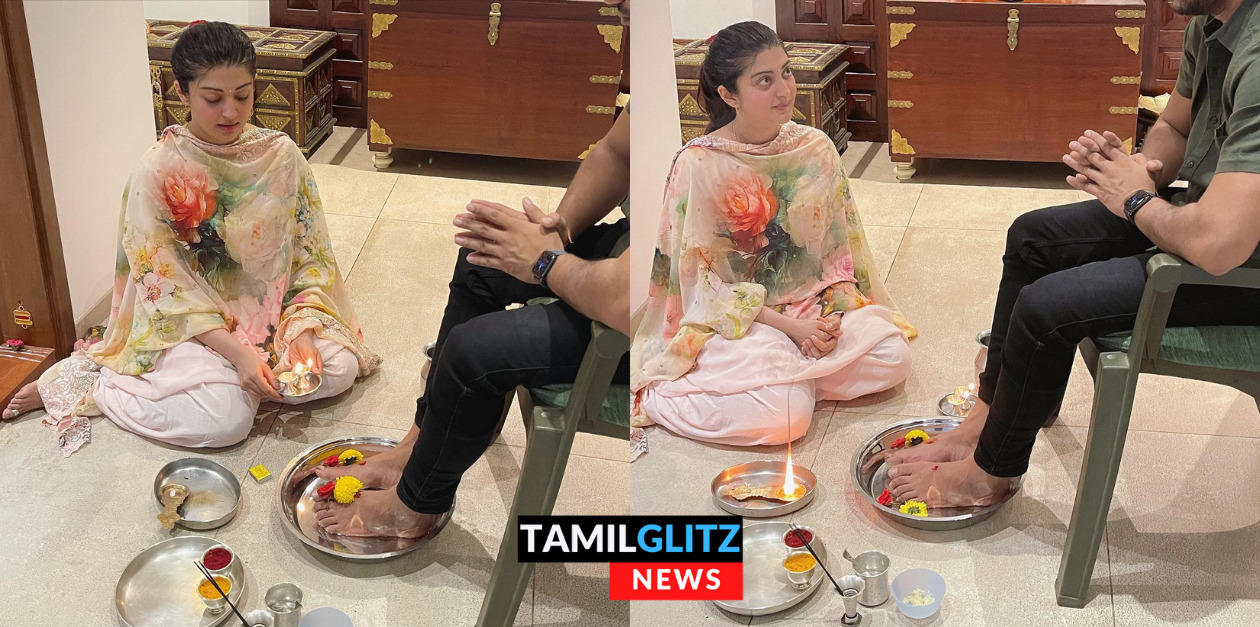 கணவனுக்கு காலடியில் அமர்ந்து பாத பூஜை செய்தால் தவறா? நெட்டிசன்களுக்கு பதிலடி கொடுத்த பிரணிதா 122