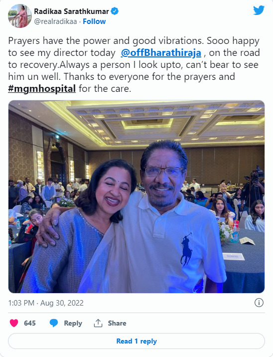 அவரை இந்த நிலைமையில் என்னால் பார்க்க முடியவில்லை.! பாரதி ராஜாவை நேரில் சந்தித்த பின் ராதிகா உருக்கமானட்வீட் 5