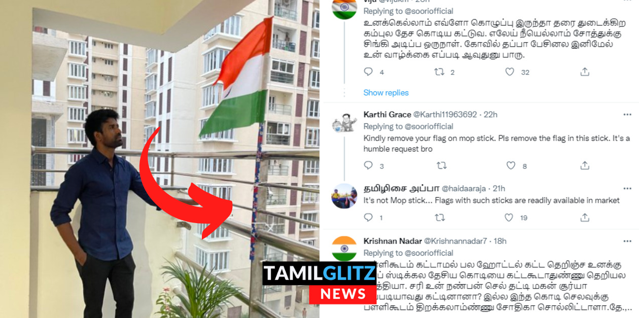 தரை துடைக்கும் மாப் குச்சியில் தேசிய கொடியை காட்டினாரா சூரி? சூரியை கிழித்து தொங்கவிடும் நெட்டிசன்கள் 175