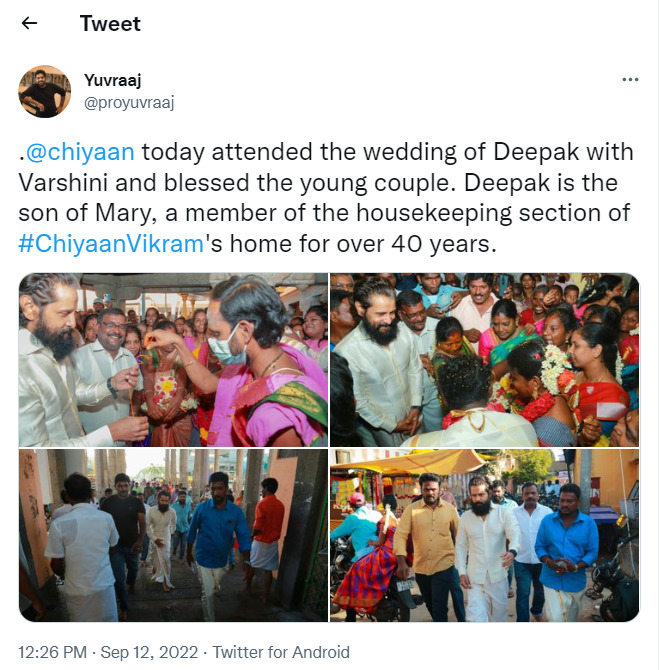 வீட்டில் வேலை செய்பவரின் மகன் திருமணத்தை தலைமையேற்று நடத்தி வைத்த சீயான் விக்ரம் 9