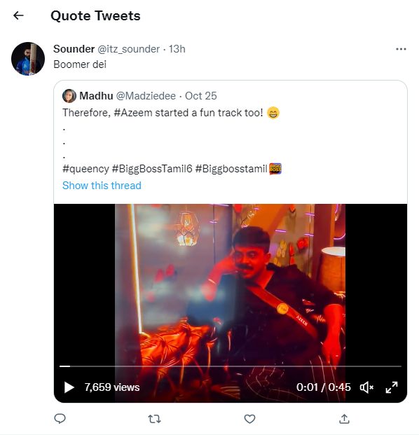 குயின்சியிடம் லவ் ட்ராக் ஓட்டும் அசீம்.! பூமர் அங்கிள், Cringe மாமா என கலாய்த்து தள்ளும் நெட்டிசன்கள் 15