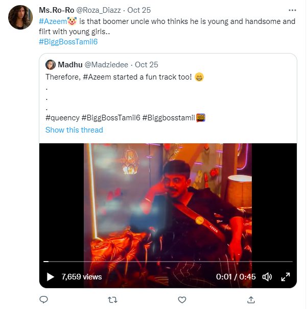குயின்சியிடம் லவ் ட்ராக் ஓட்டும் அசீம்.! பூமர் அங்கிள், Cringe மாமா என கலாய்த்து தள்ளும் நெட்டிசன்கள் 13