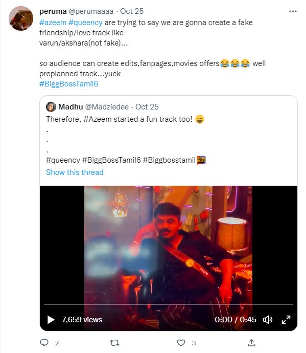 குயின்சியிடம் லவ் ட்ராக் ஓட்டும் அசீம்.! பூமர் அங்கிள், Cringe மாமா என கலாய்த்து தள்ளும் நெட்டிசன்கள் 7