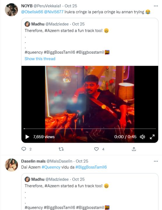 குயின்சியிடம் லவ் ட்ராக் ஓட்டும் அசீம்.! பூமர் அங்கிள், Cringe மாமா என கலாய்த்து தள்ளும் நெட்டிசன்கள் 23