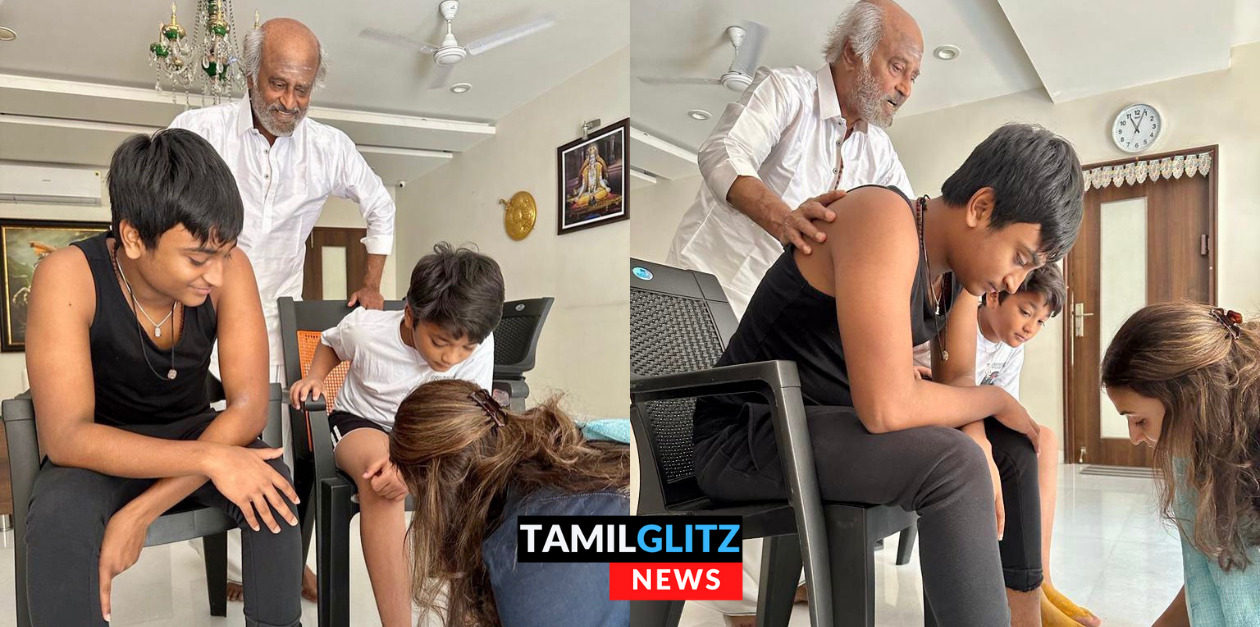 மகன்கள் காலில் நலங்கு வைத்த ஐஸ்வர்யா, நின்று ரசித்த சூப்பர் ஸ்டார்.! ரஜினி வீட்டு தீபாவளி 157