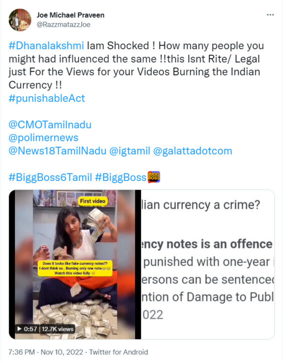 500 ரூபாய் கட்டை அப்படியே எரித்த பிக்பாஸ் தனலட்சுமி..! வைரலாகும் இன்ஸ்டாகிராம் ரீல்ஸ்.! 11