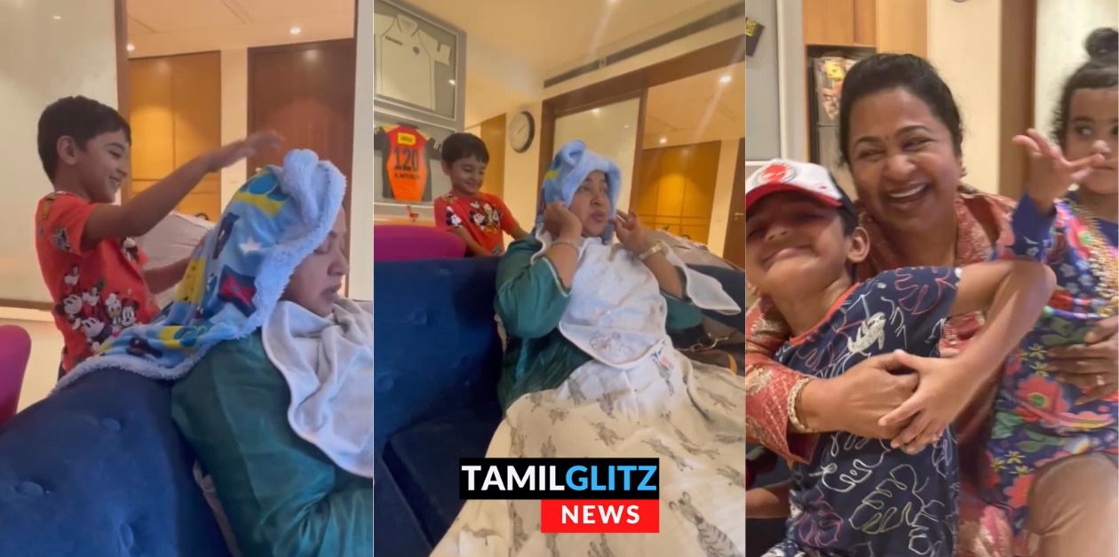 பாட்டி வா உனக்கு தலை துடைச்சு விடுறேன்.! ராதிகாவுடன் விளையாடும் பேரப் பிள்ளைகள் 127