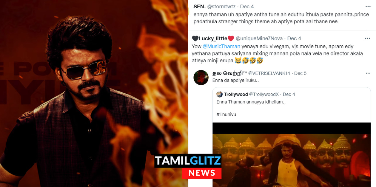 பல பாடல்களை சுட்டு வாரிசு "தீ" பாட்டை உருவாக்கிய தமன்? கிழித்து தொங்கவிடும் ரசிகர்கள்.! 79