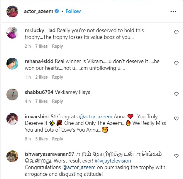 உங்க PR டீம் எத்தனை Mail ID உருவாக்கி உனக்கு ஓட்டு போட்டாங்க? அசீமை வச்சி செய்யும் நெட்டிசன்கள்.! 7