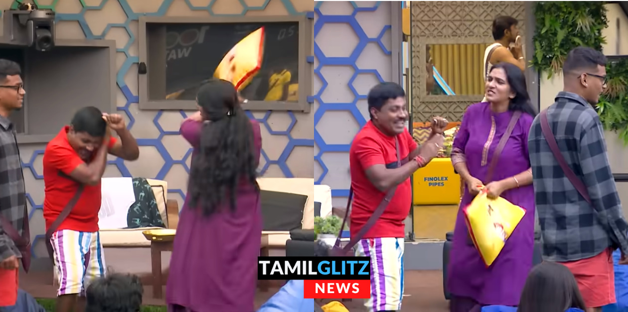 ஜிபி முத்துவை தலையணையால் அடித்து துவைத்த சாந்தி மாஸ்டர்.! அயோ செம்ம காமெடியா இருக்கே.! 25