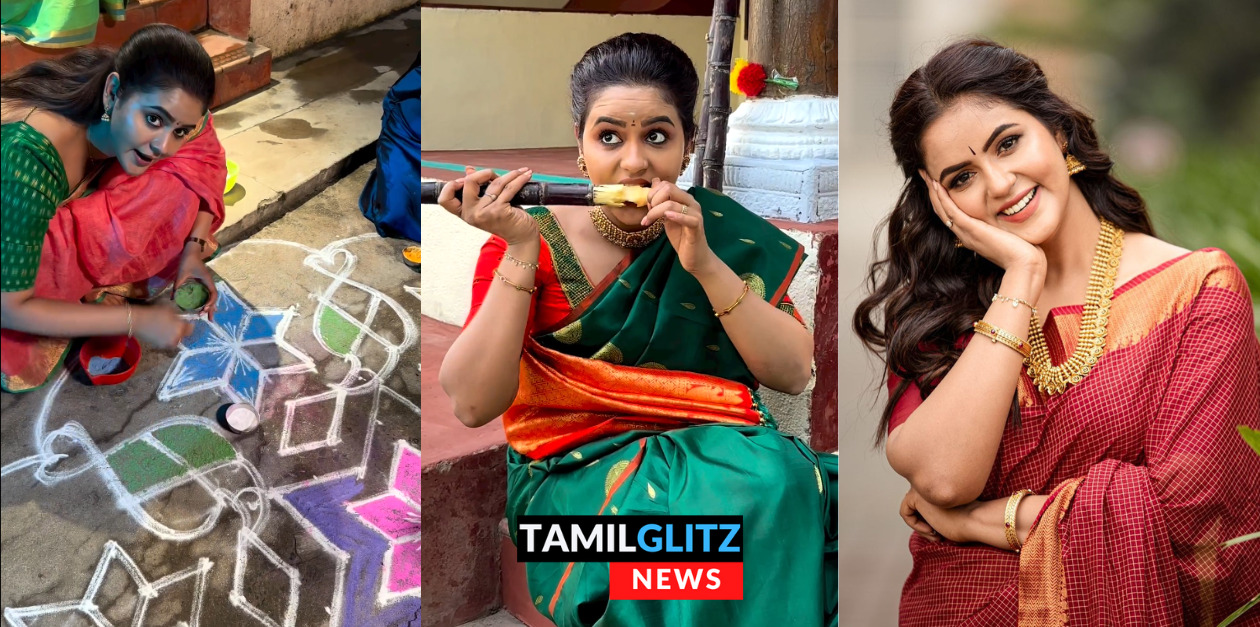ஷூட்டிங் வீட்டு வாசலில் கலர் கோலம் போட்ட சைத்ரா.! கோலம் ரொம்ப அழகா இருக்கு கயல்.! 79