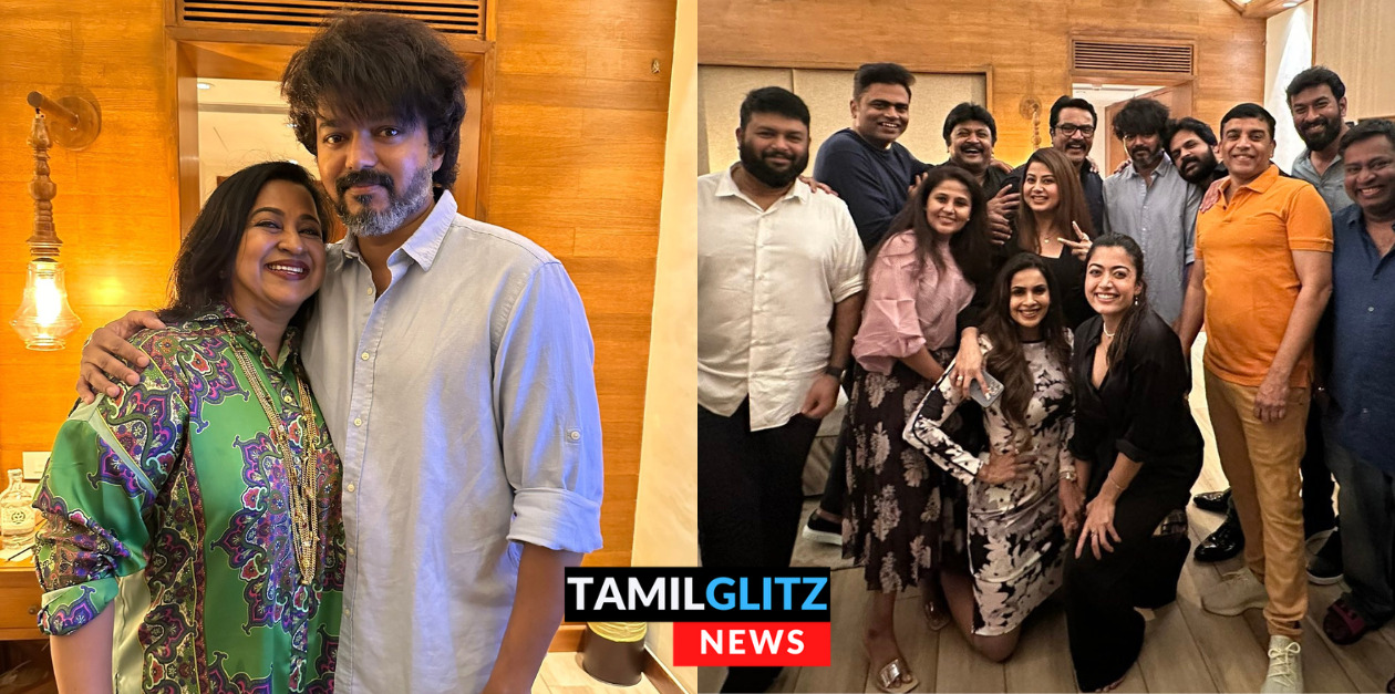 அக்கா வாங்க ஒரு போட்டோ எடுத்துக்கலாம்.! ராதிகா தோள் மீது கை போட்டு செம்ம கூலாக போஸ் கொடுத்த தளபதி.! 109