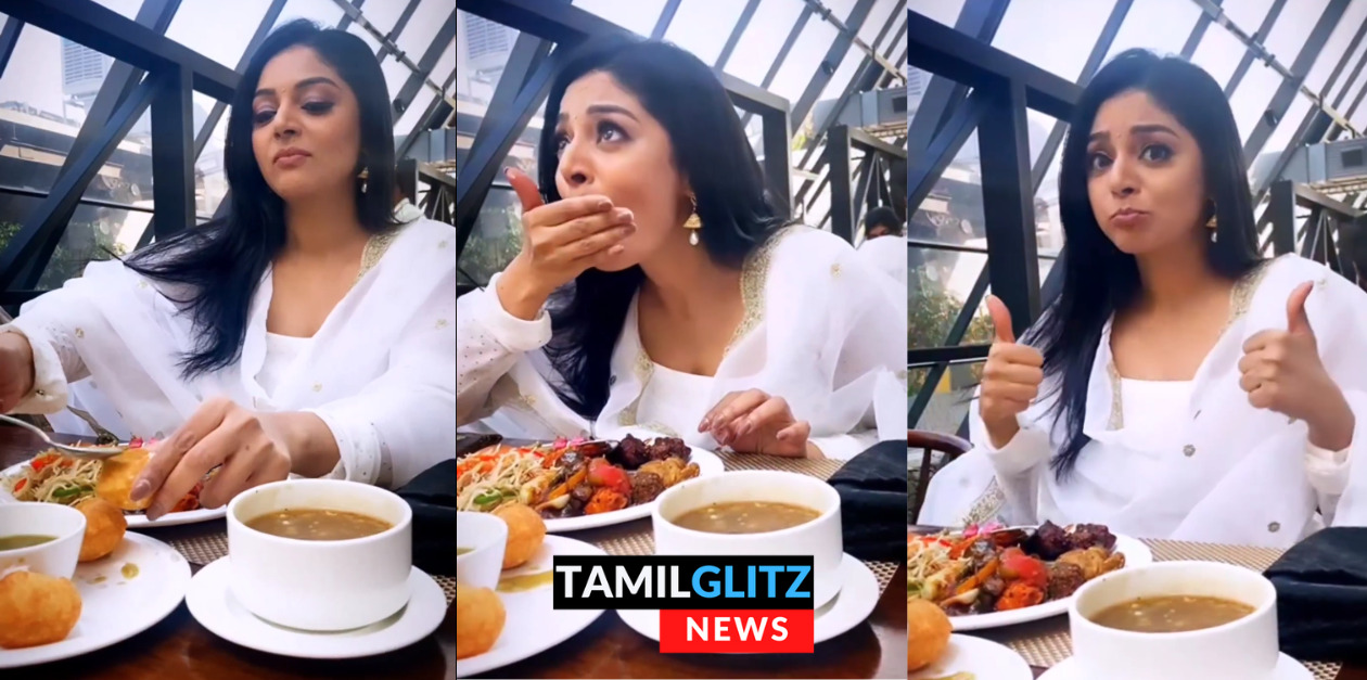 பானிபூரியை ஒரே வாயில் சாப்பிடுவது எப்படி? செம்ம Cute ஆக சொல்லி கொடுத்த சனம் ஷெட்டி.! 31
