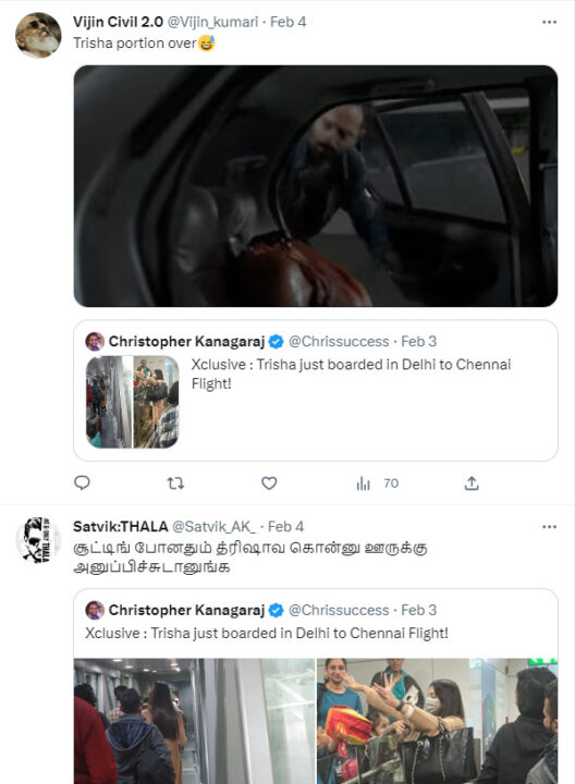 3 நாளில் ஷூட்டிங்கை முடித்து சென்னை திரும்பிய திரிஷா.! லோகேஷை பங்கம் செய்யும் நெட்டிசன்கள்.! 11