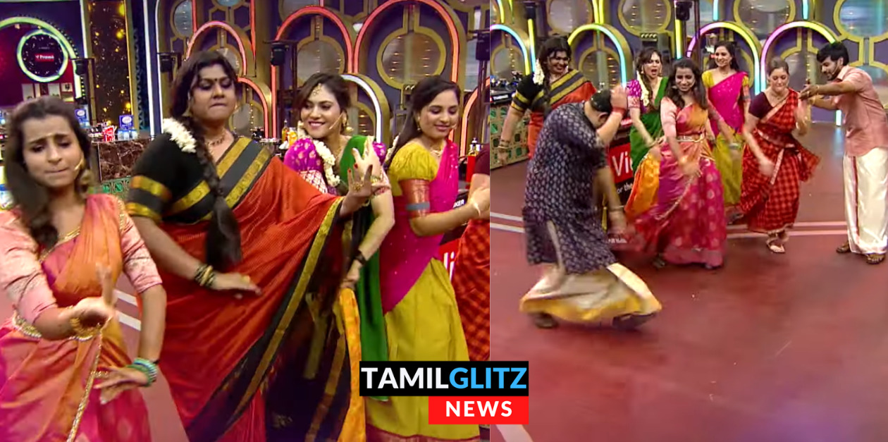 பாவாடை தாவணியில் செம்ம அழகாக வந்த பெண் குக்குகள்.! இறங்கி குத்தாட்டம் போட்ட வெங்கடேஷ் பட்.! 79