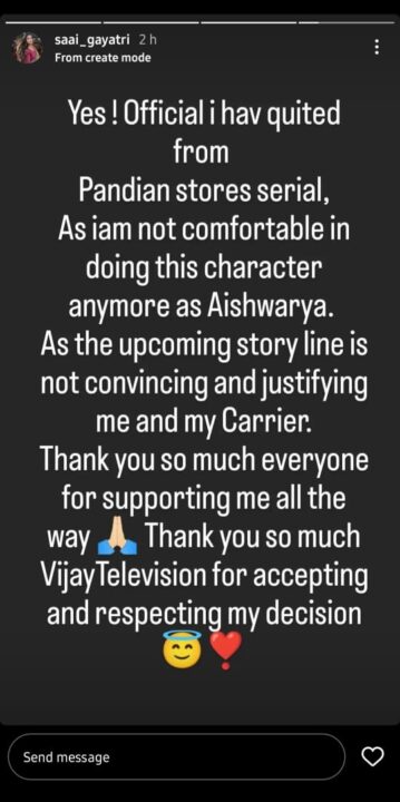 கத போற போக்கு சரி இல்லை.! பாண்டியன் ஸ்டோர்ஸில் இருந்து அதிரடியாக விலகிய சாய் காயத்திரி. 3
