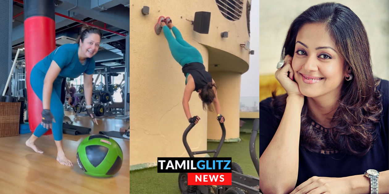 தலைகீழாக நின்று வெறித்தனமாக Work Out செய்யும் ஜோதிகா.! சூர்யாவுக்கே Tough குடுப்பாங்க போலயே..! 81