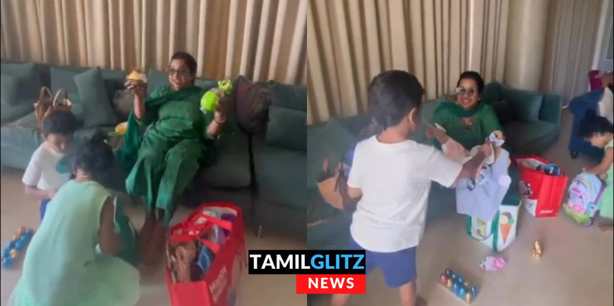 பாட்டி ஊருல இருந்து என்ன வாங்கிட்டு வந்த.? ராதிகாவை அன்பு தொல்லை செய்த பேரப் பிள்ளைகள்.! 45