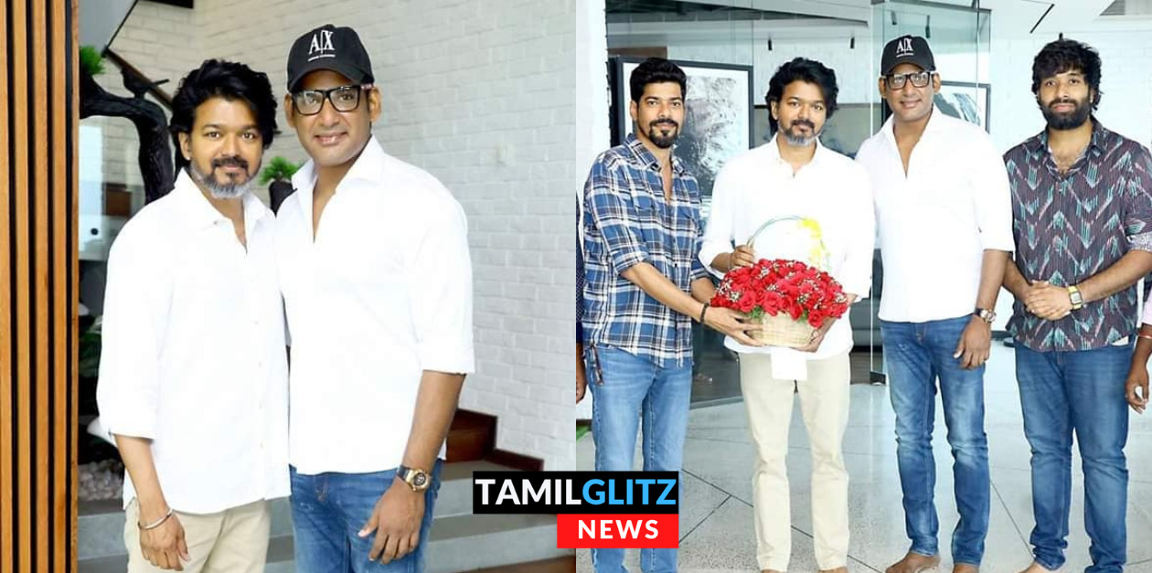 தளபதி வீட்டிற்கே சென்று மார்க் ஆண்டனி பட டீசரை போட்டு காண்பித்த விஷால்.! வெளியான புகைப்படங்கள்.! 111