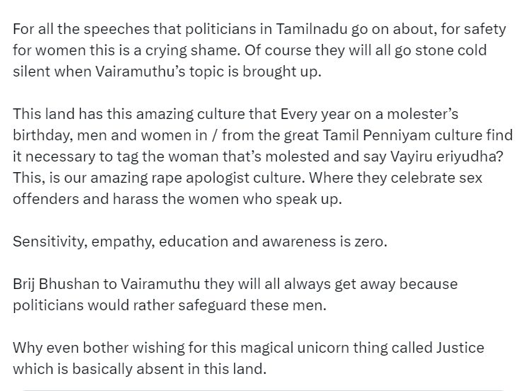 பெண்களை துஷ்பிரயோகம் செய்தவரை முதல்வர் நேரில் சென்று பார்ப்பதா? வெளுத்து வாங்கிய சின்மயி.! 7