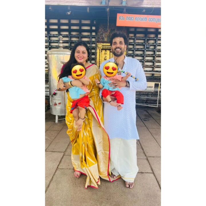 ஒரு வயதை நிறைவு செய்த நமீதாவின் இரட்டை குழந்தைகள்.! கேரளாவில் சாமி தரிசனம் செய்த நமீதா.! 9