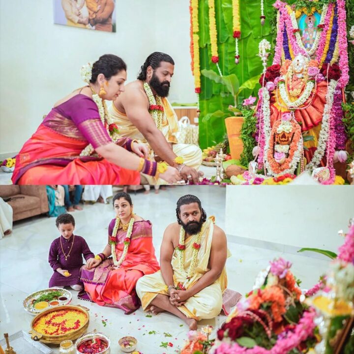 தனது மனைவி மற்றும் குழந்தைகளுடன் வீட்டில் பூஜை நடத்திய காந்தாரா ஹீரோ ரிஷப் ஷெட்டி.! 7