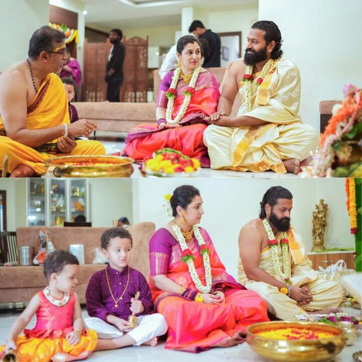 தனது மனைவி மற்றும் குழந்தைகளுடன் வீட்டில் பூஜை நடத்திய காந்தாரா ஹீரோ ரிஷப் ஷெட்டி.! 9