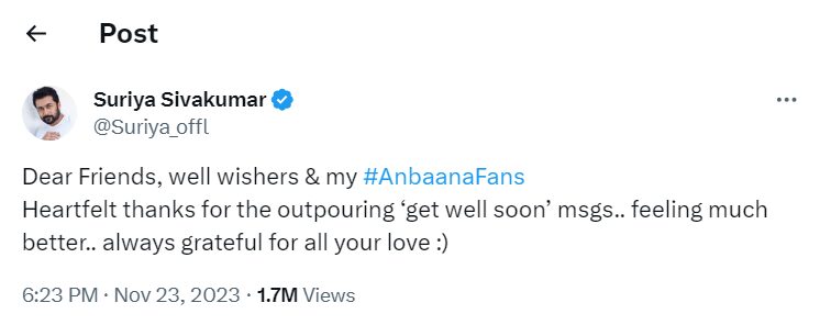 விபத்தில் நூலிழையில் தப்பிய சூர்யா.! ரசிகர்களுக்காக போட்ட உருக்கமான பதிவு.! 3