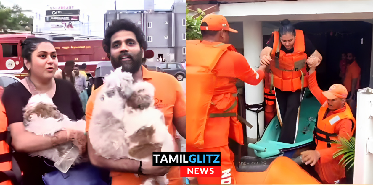 இரண்டு நாட்களாக மொட்டை மாடியில் தவித்து வந்த நமீதாவை மீட்ட மீட்புக் குழுவினர்.! 55