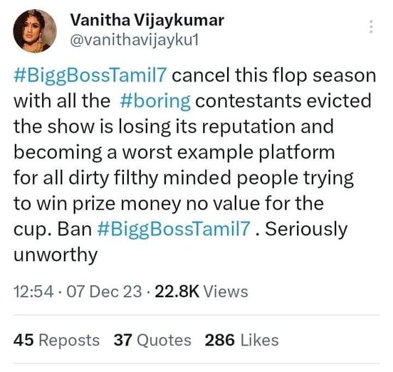 இது ஒரு தோல்வியடைந்த சீசன்.! பிக்பாஸை தடை செய்க.! வனிதா அதிர்ச்சி பதிவு.! 5