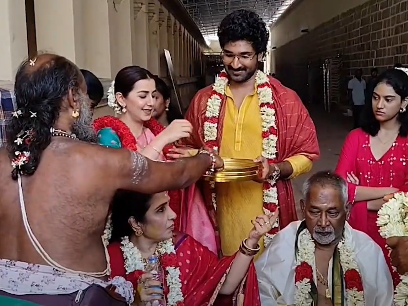 எங்க அத்தை மாமா நல்லா இருக்கனும்..! ஆதியின் பெற்றோருக்கு ஆயுள் விருத்தி பூஜை செய்த நடிகை நிக்கி கல்ராணி...! 5