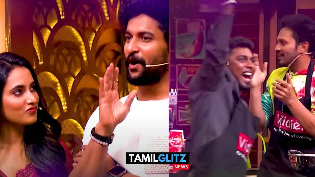 சிறப்பு விருந்தினராக வந்த நானி மற்றும் பிரியங்கா..! உற்சாகமாகிய கோமாளிகள்..! குக் வித் கோமாளி ப்ரோமோ இதோ..! 77