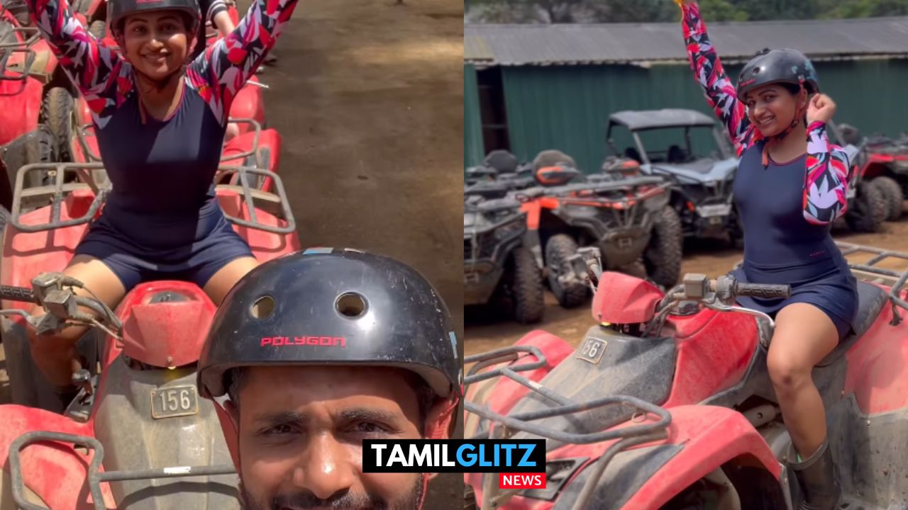 செம்ம கெத்தாக பைக் ஓட்டிய தமிழும் சரஸ்வதியும் சீரியல் நாயகி நக்ஷத்ரா நாகேஷ்..! 91