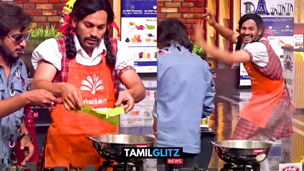 இலையை எண்ணெய் சட்டியில் போட்ட குரேஷி..! வெடித்த எண்ணெய்யால் தெறித்து ஓட்டம்..! குக் வித் கோமாளி ப்ரோமோ..! 73