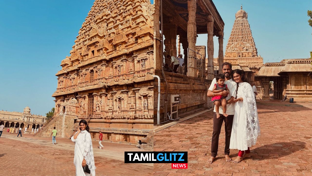 தஞ்சை பெரிய கோவிலுக்கு குடும்பத்துடன் சென்ற சீரியல் நடிகை நட்சத்திரா..! 13