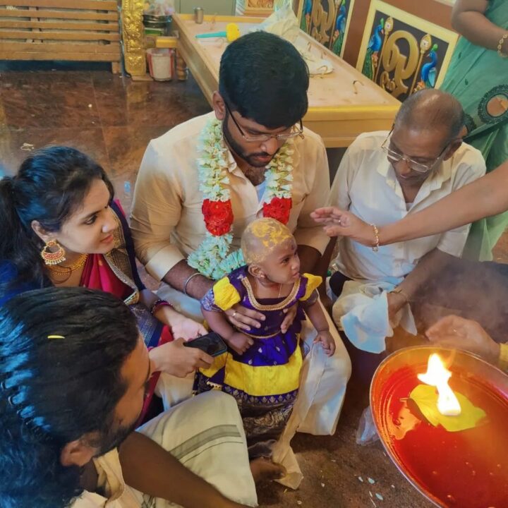 மகளுக்கு மொட்டையடித்து காது குத்திய தாலாட்டு சீரியல் நடிகை Sahana..! 3