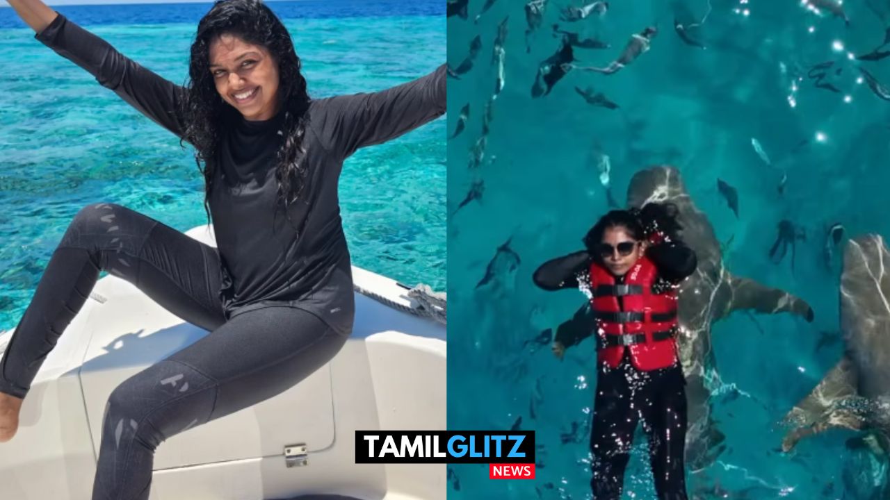 சுறா உடன் மாலத்தீவில் ஸ்விம்மிங் செய்த மெட்ராஸ் பட நடிகை ரித்விகா..! 123